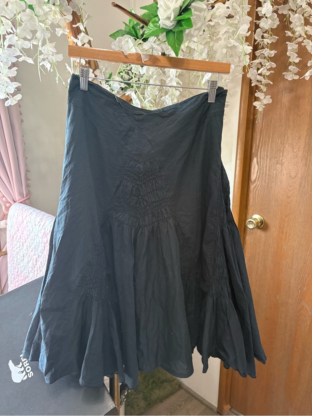 Vintage Black Gathered A-Line Skirt 100% Cotton
